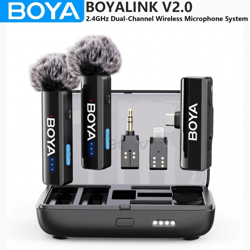 BOYALINK V2.0, 3-in-1 Compact Wireless Microphone – 48kHz/24-bit, 300m Range, Noise Cancellation
