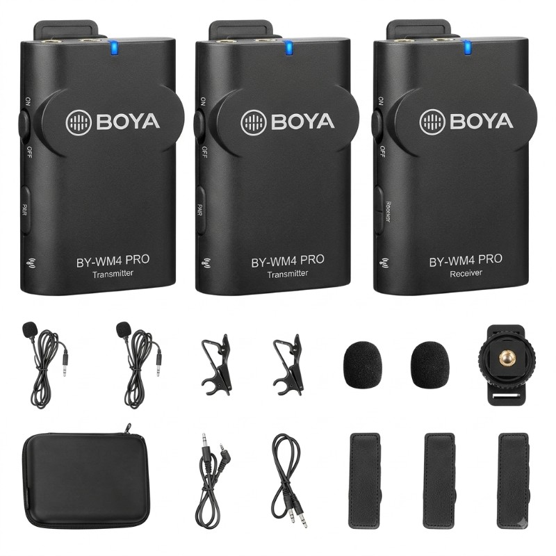 BOYA WM4 PRO K2 2.4GHz Wireless Lavalier Microphone System – Dual Transmitter, Omnidirectional Lapel Mics