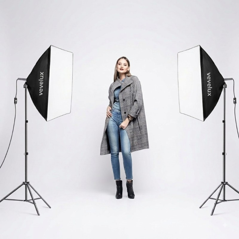 Professional 50×70cm Softbox Studio Lighting Kit with 2× 200cm Light Stands, 5500K Continuous Lighting & Carrying Bag