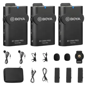 BOYA WM4 PRO K2 2.4GHz Wireless Lavalier Microphone System – Dual Transmitter, Omnidirectional Lapel Mics