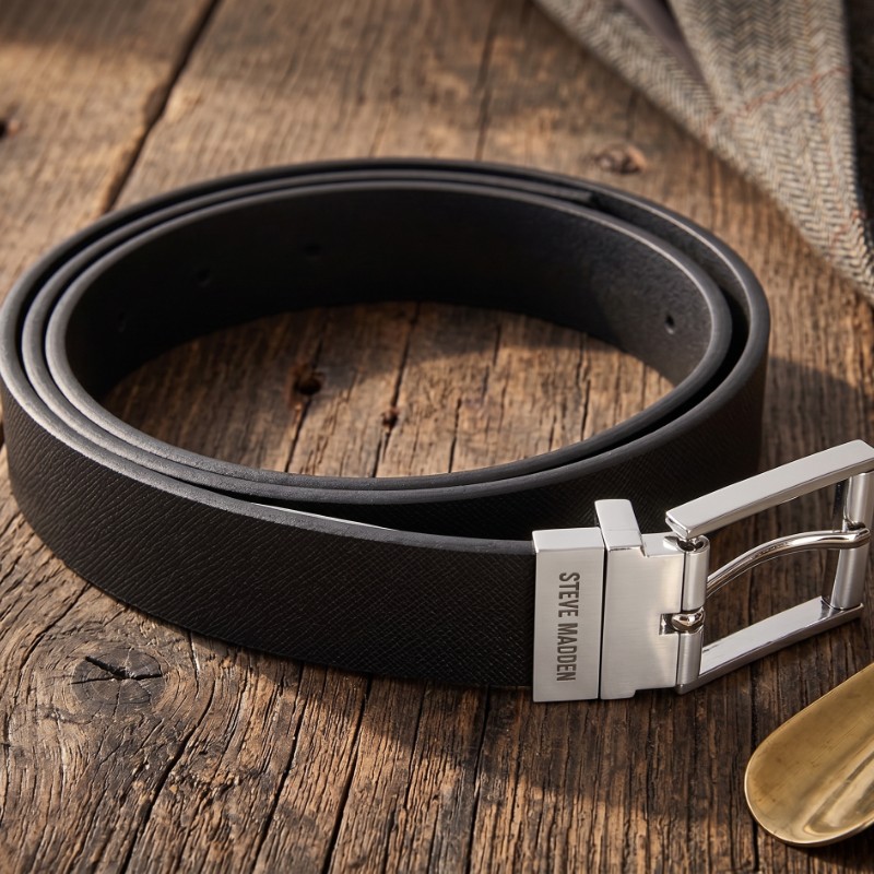2-in-1 Reversible Genuine Leather Belt – Crocodile Texture