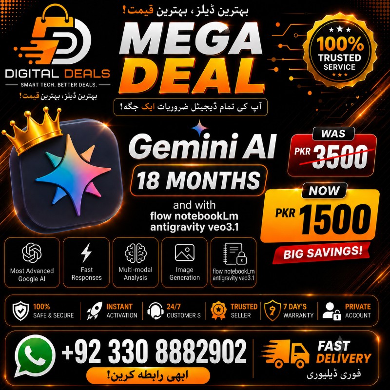 Gemini AI Pro 18 Months Account | Flow, NotebookLM & Veo 3.1 | PKR 1500